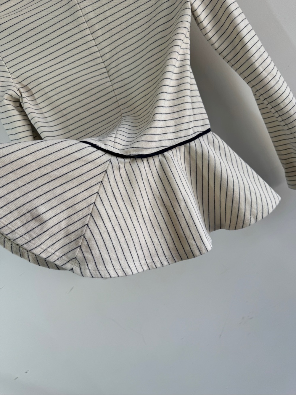 The Row Striped Peplum Top Ivory Navy Minimalist Luxury Long Sleeve XS Fitted - Picture 9 of 16